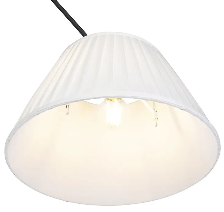 Candeeiro de suspensão preto com aba de plissado 35cm creme - Blitz Clássico / Antigo
