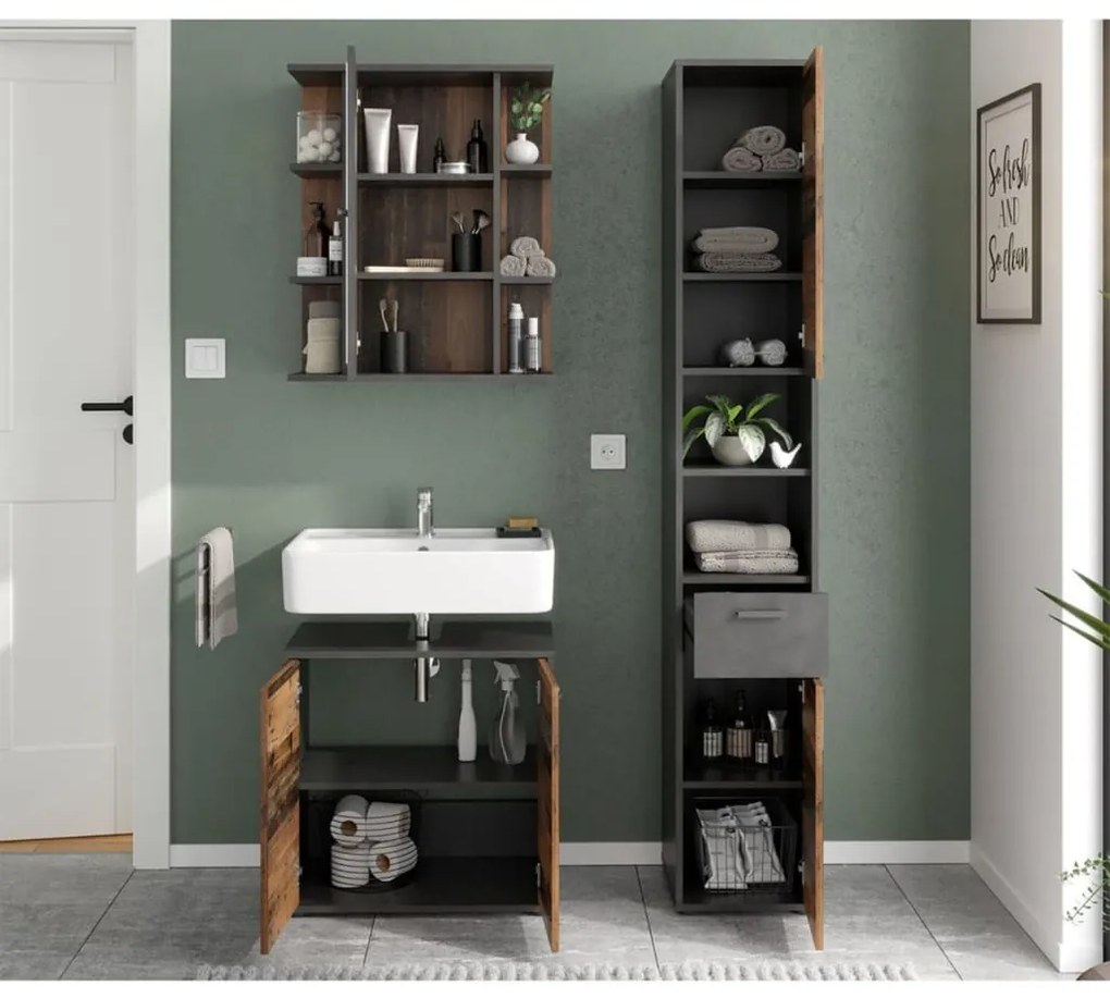 429457 FMD Armário para lavatório com 2 portas estilo Matera escuro antigo