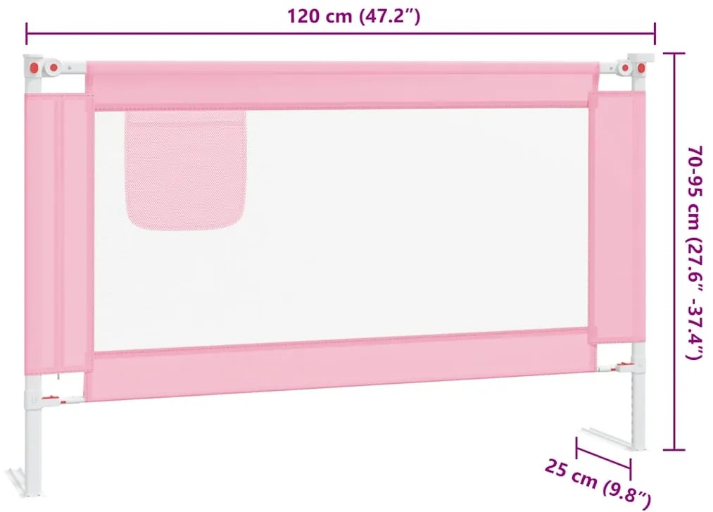 Barra de segurança p/ cama infantil tecido 120x25 cm rosa
