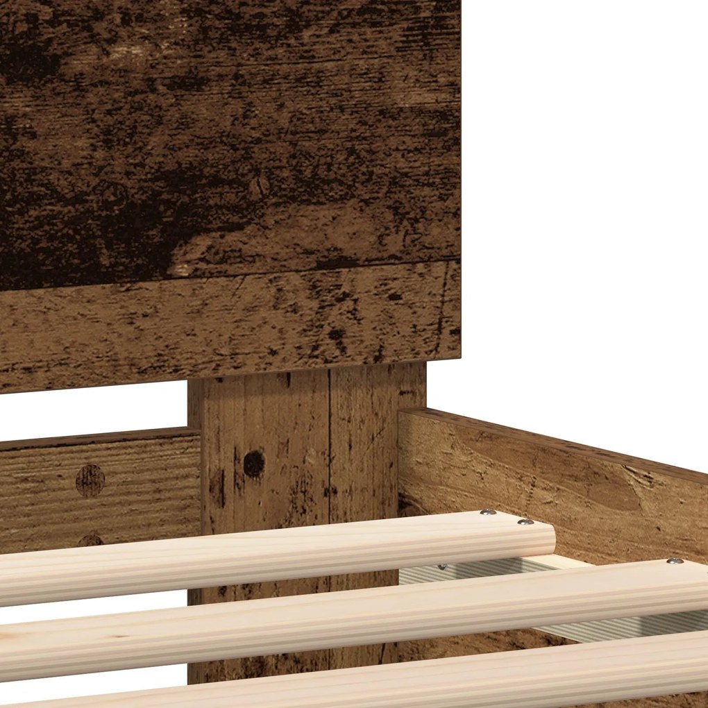 Cama vidaXL com Luzes LED Madeira Velha 75x190 cm Madeira Engenharia