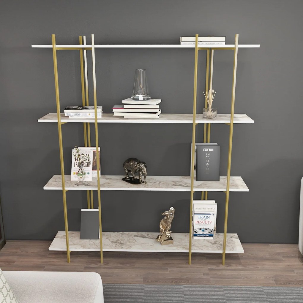 Estante Moss – Branco e Dourado – 160x180x29,6 cm