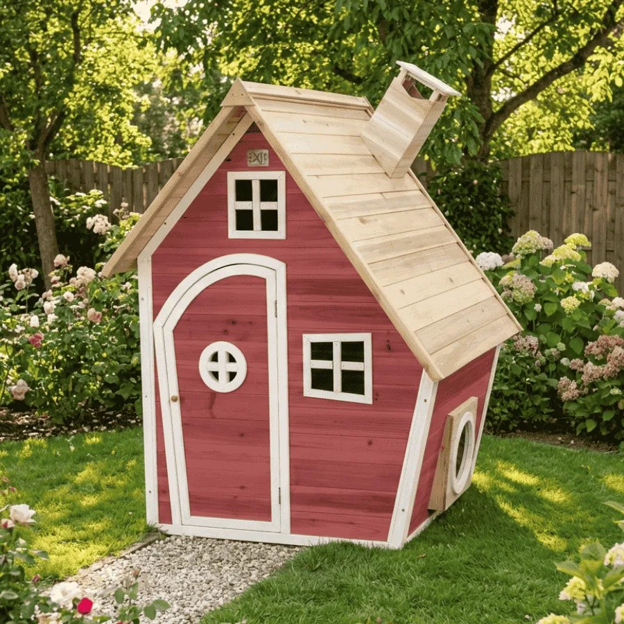 Casa de brincar exterior para crianças Fantasia 100 em madeira Vermelha