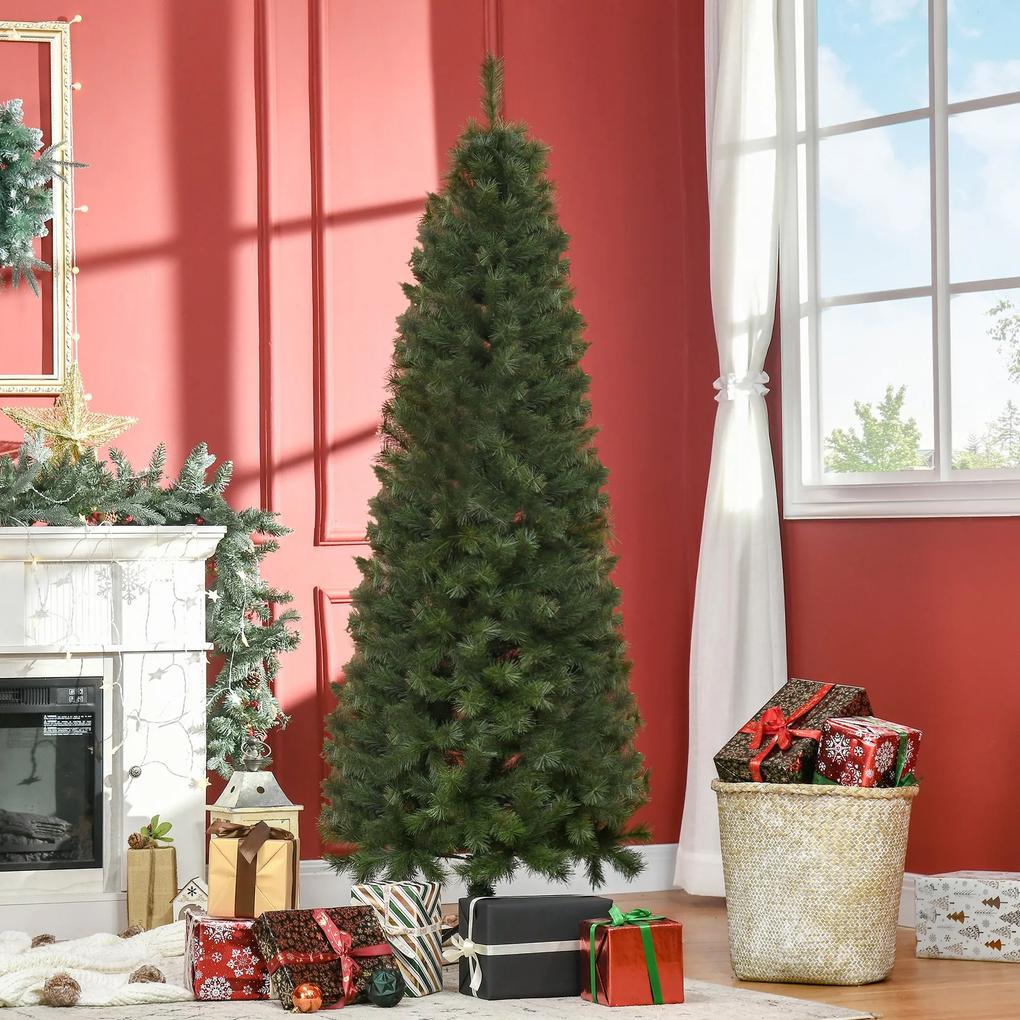 HOMCOM Árvore de Natal Artificial 180cm Ignífugo com 493 Ramos Folhas de PVC Abertura Automática Base Dobrável e Suporte Metálico Decoração de Natal para Interiores Verde