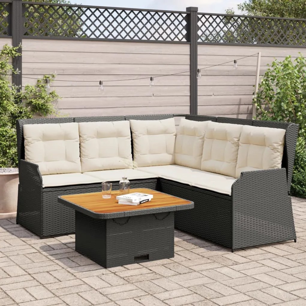 vidaXL 4 pcs conjunto lounge de jardim c/ almofadões vime PE preto