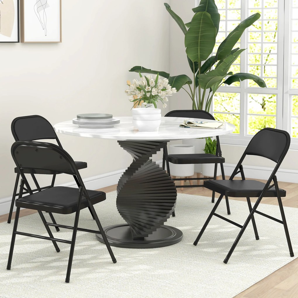 Conjunto de 4 Cadeiras Dobráveis (MESA NÃO INCLUIDA) com Encosto e Estrutura de Aço para Sala de Estar escritório Estúdio 45x46x78 cm Preto