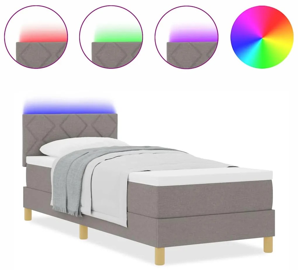 Cama Box com Colchão &amp; LED Taupe 80x200 cm Tecido