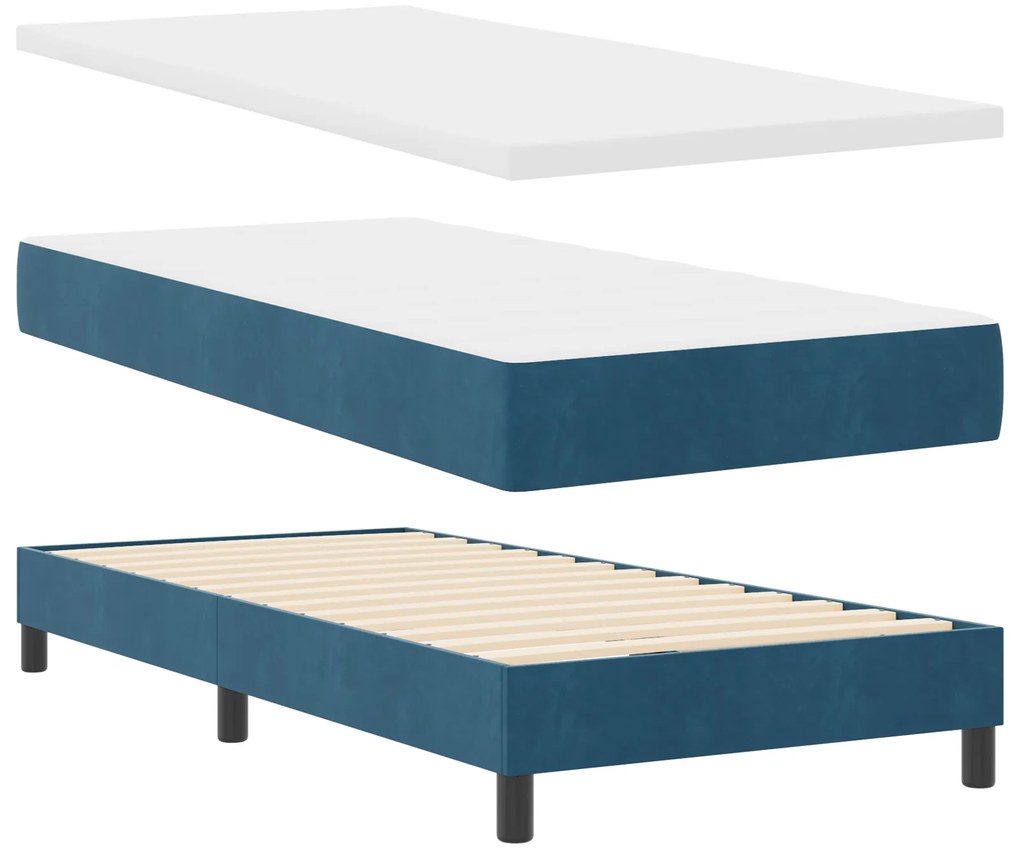 Cama Box Spring vidaXL com Colchão Azul Escuro Individual Veludo