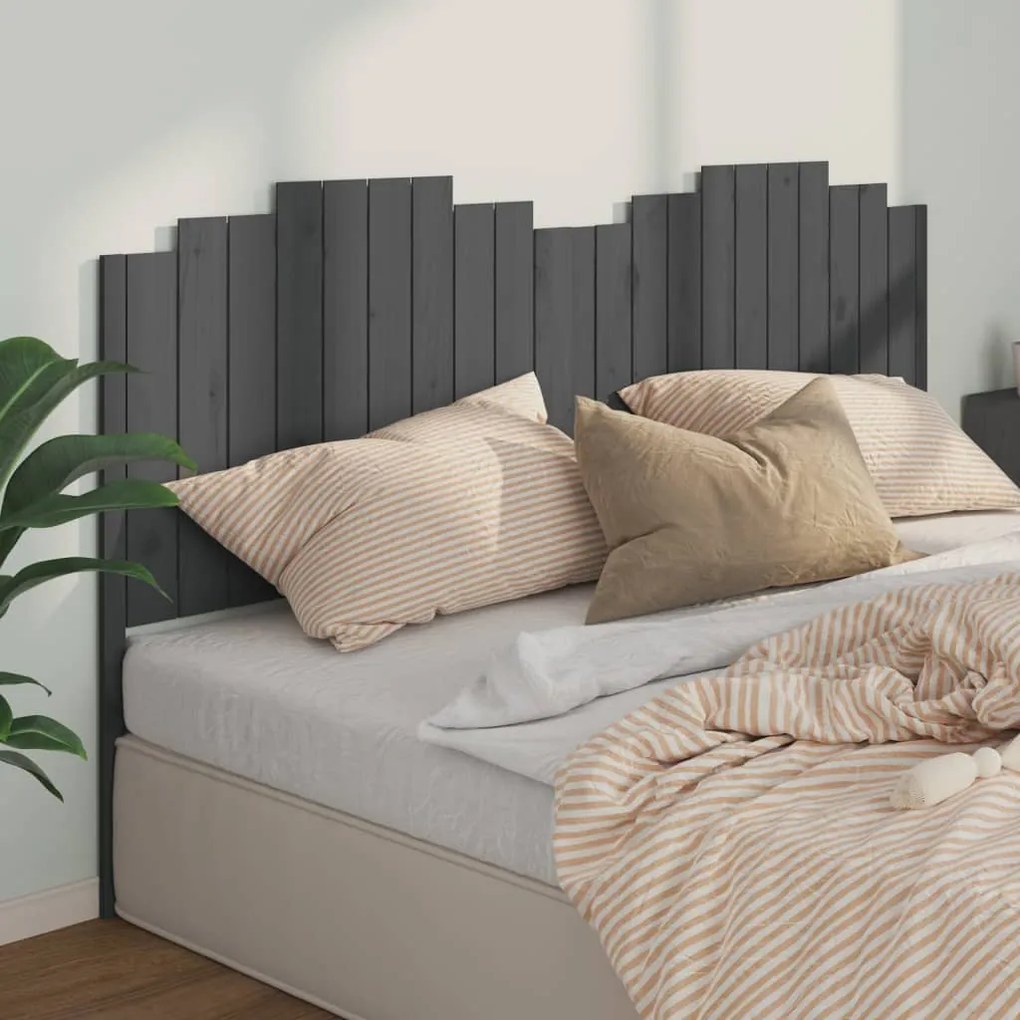 vidaXL Cabeceira de cama 206x4x110 cm pinho maciço cinzento
