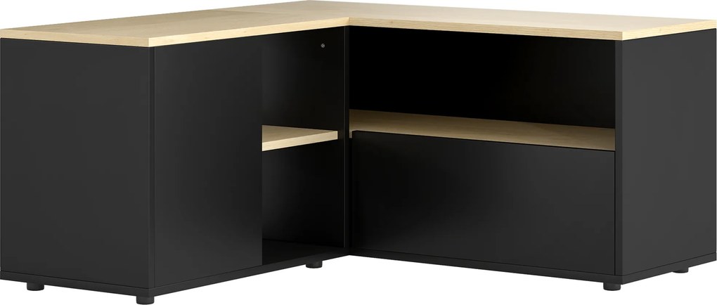 HOMCOM Móvel Tv de Canto Banco para Televisão Até 40" com 2 Armários e 3 Nichos 90x90x45 cm Carvalho e Preto | Aosom Portugal
