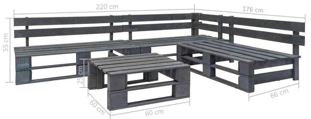 4 pcs conjunto lounge de jardim paletes madeira cinzento