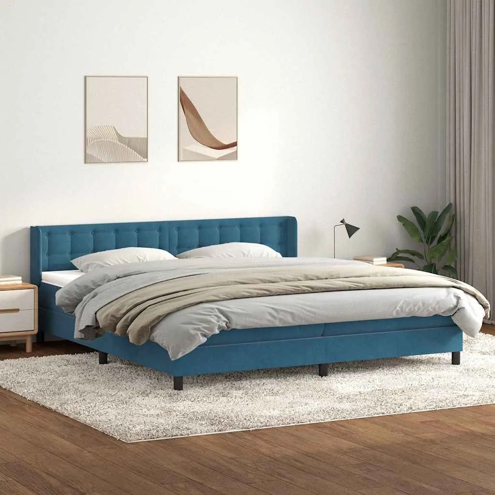 vidaXL Cama com molas/colchão 180x220 cm veludo azul-escuro