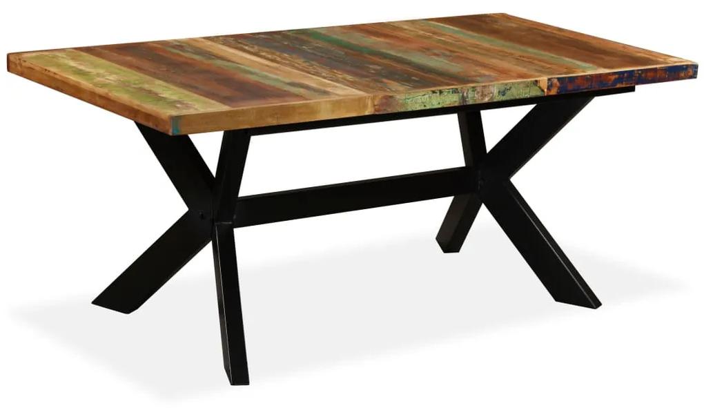 Mesa de jantar madeira reciclada maciça + aço em cruz 180 cm