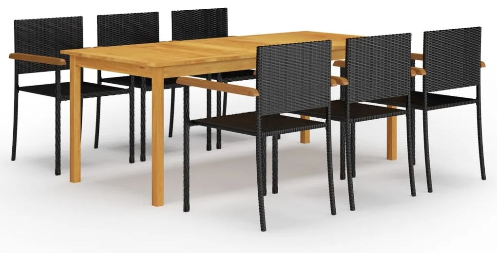 vidaXL 7 pcs conjunto de jantar de jardim preto
