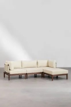 Sofá Modular De 3 Peças Com 2 Poltronas De Canto E Puff Em Acácia Giulia Castanho-acácia Escuro - Sklum
