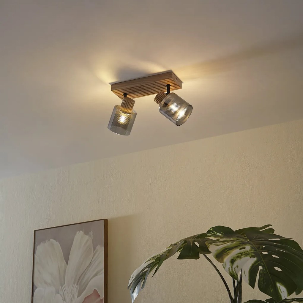 Foco Inteligente Madeira com Vidro Fumado 2-Luzes Rotativo e Inclinável incl. WiFi G45 - Gracy