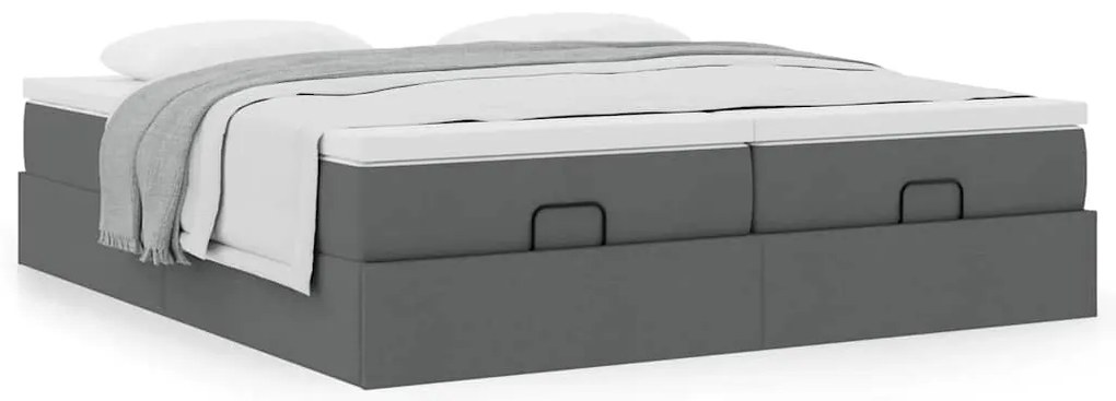 Estrutura de cama otomana com colchões tecido cinzento escuro