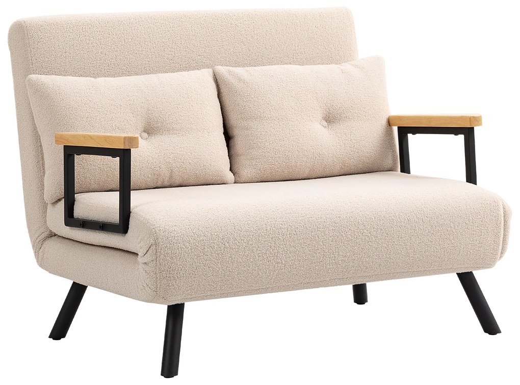 Sofá Cama Sofá Convertível em Cama de 2 Lugares Dobrável com Encosto Ajustável em 5 Níveis e 2 Almofadas 102x73x81 cm Bege