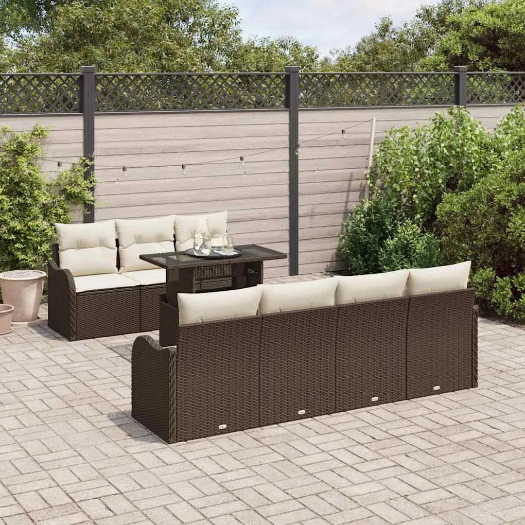 Conjunto de Sofá de Jardim vidaXL de 8 Peças com Almofadas em Vime Pol