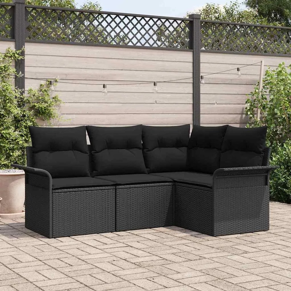 vidaXL Conjunto de Sofá de Jardim 4 pcs Preto vime PE