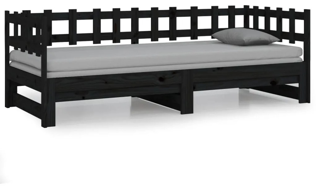 Sofá-cama de puxar 2x(90x200) cm pinho maciço preto