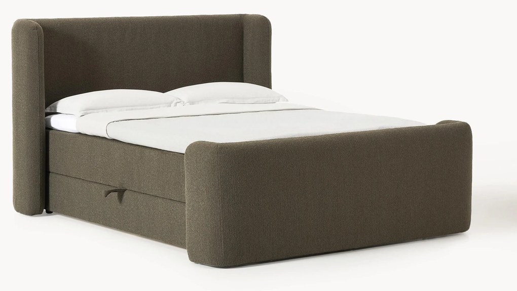 Cama boxspring em bouclé com arrumação Perla