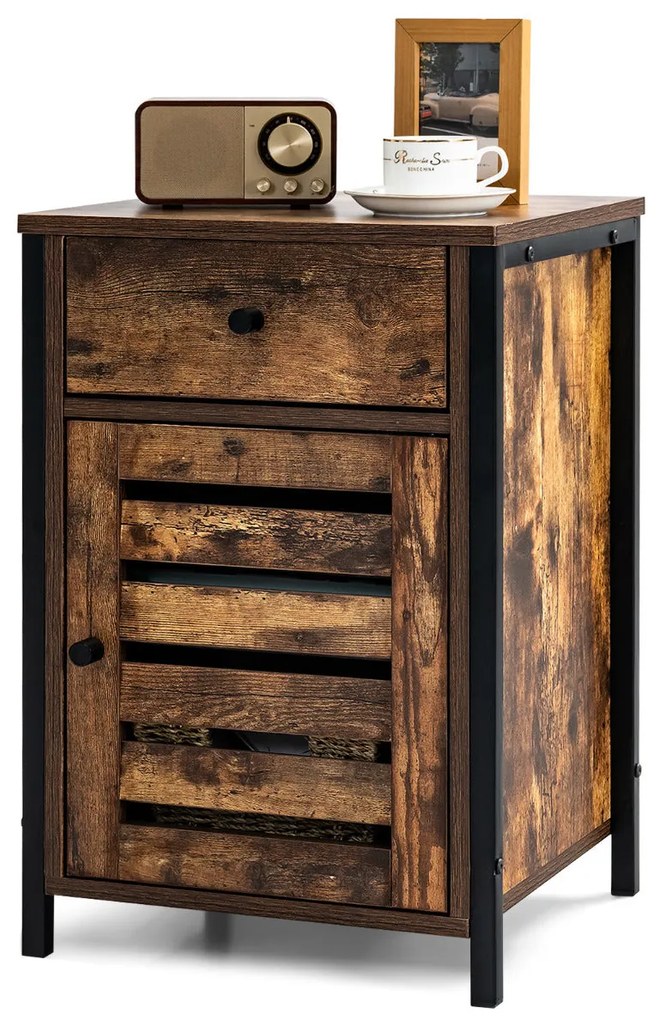 Mesa de Cabeceira Industrial "ALVAR" com Gaveta e Porta Veneziana – Me