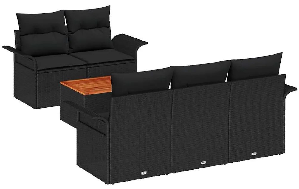 Conjunto de Sofá de Jardim com 6 Peças e Almofadas Pretas de Rattan e