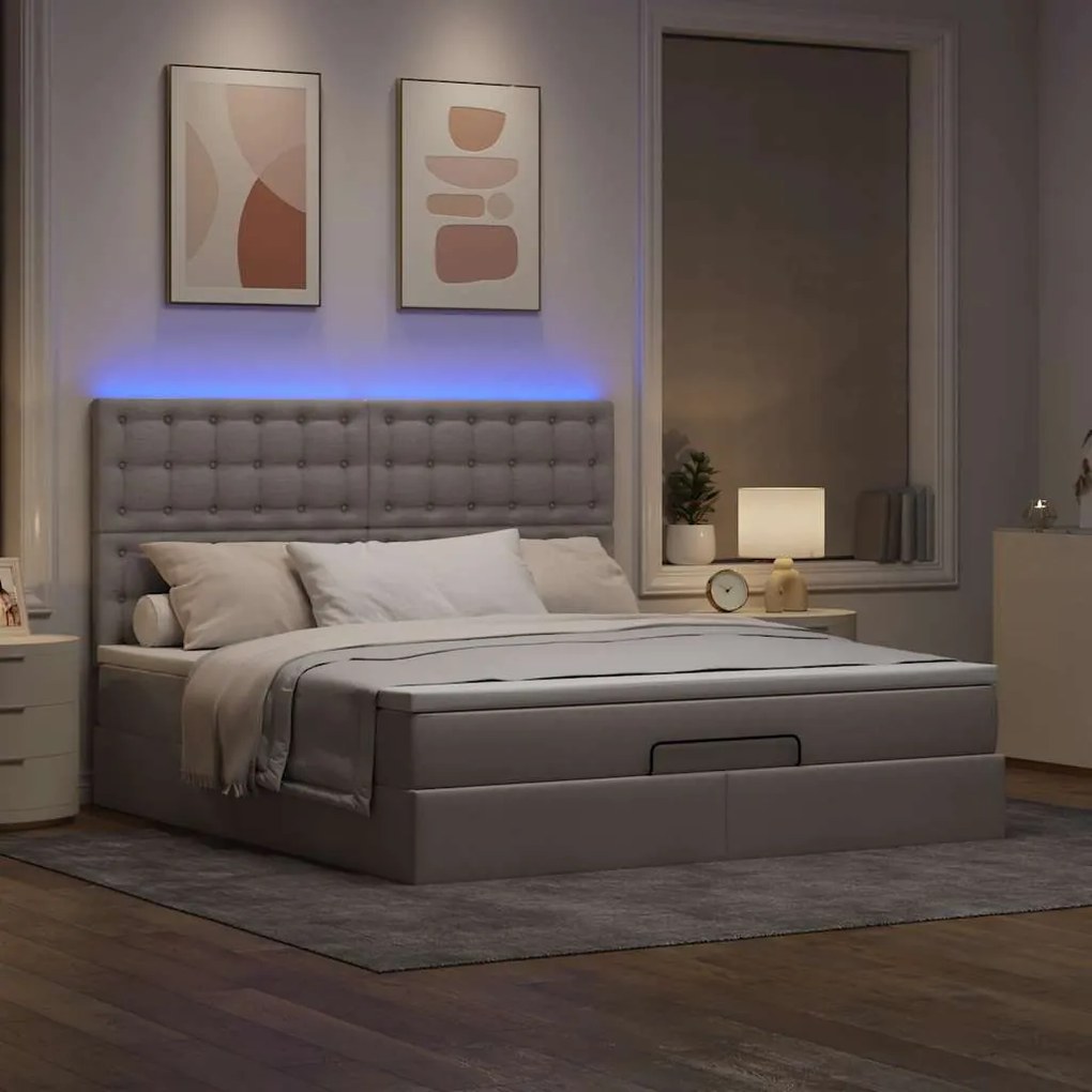 moldura de cama otomana vidaXL com tecido Taupe 180x200cm