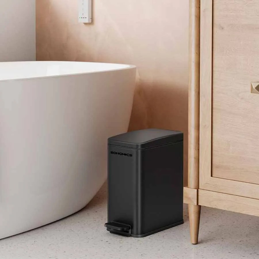 Caixote Lixo casa de banho de 5 litros com tampa estreita Preto