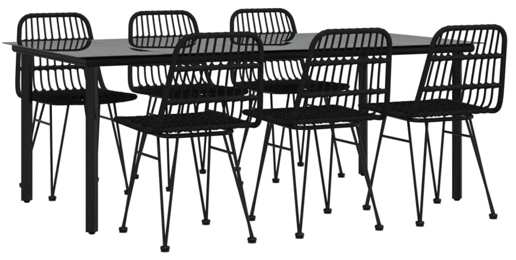 7 pcs conjunto de jantar para jardim vime PE preto