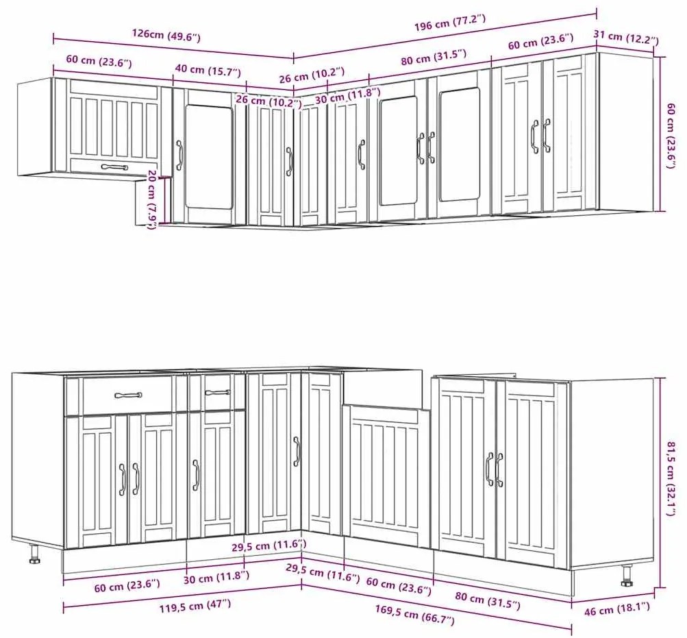 11 peças armário de cozinha conjunto Lucca concreto cinza