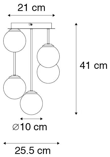 Candeeiro de teto moderno preto com dourado 5 luzes - Athens Wire