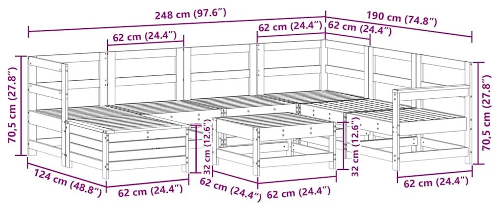 8 pcs conjunto sofás de jardim madeira de pinho impregnada