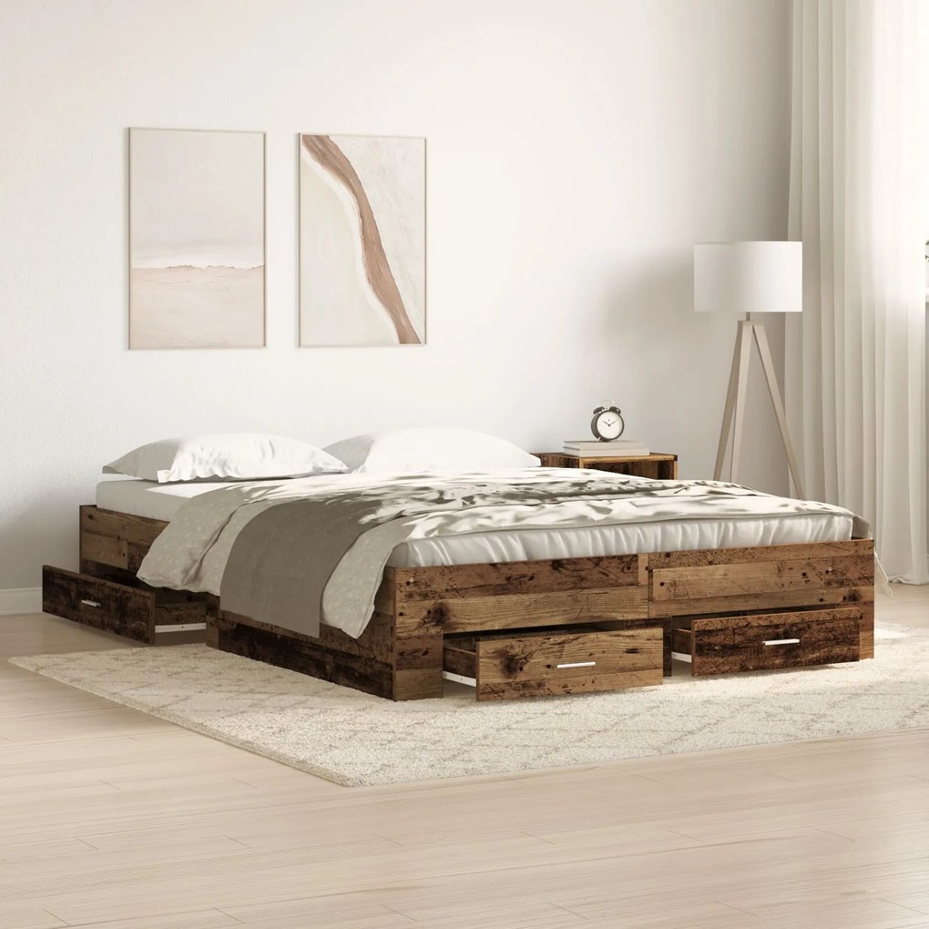 Estrutura de Cama com Gavetas Madeira Envelhecida