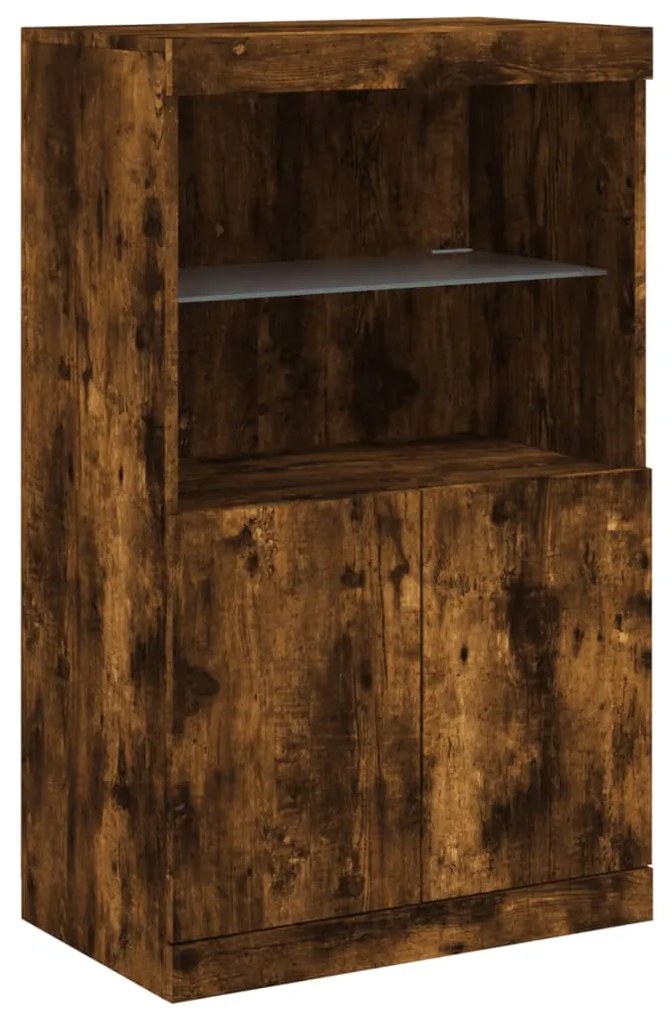 Aparador com luzes LED 181,5x37x100 cm carvalho fumado