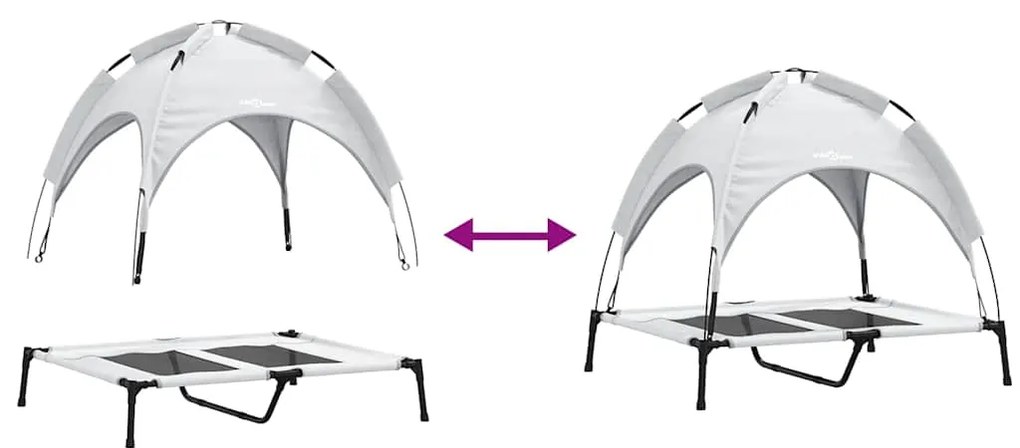 Cama Elevada para Cães com Teto Removível Prateada L Aço