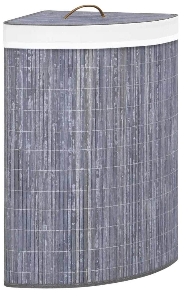 Cesto de canto para roupa suja 60 L bambu cinzento