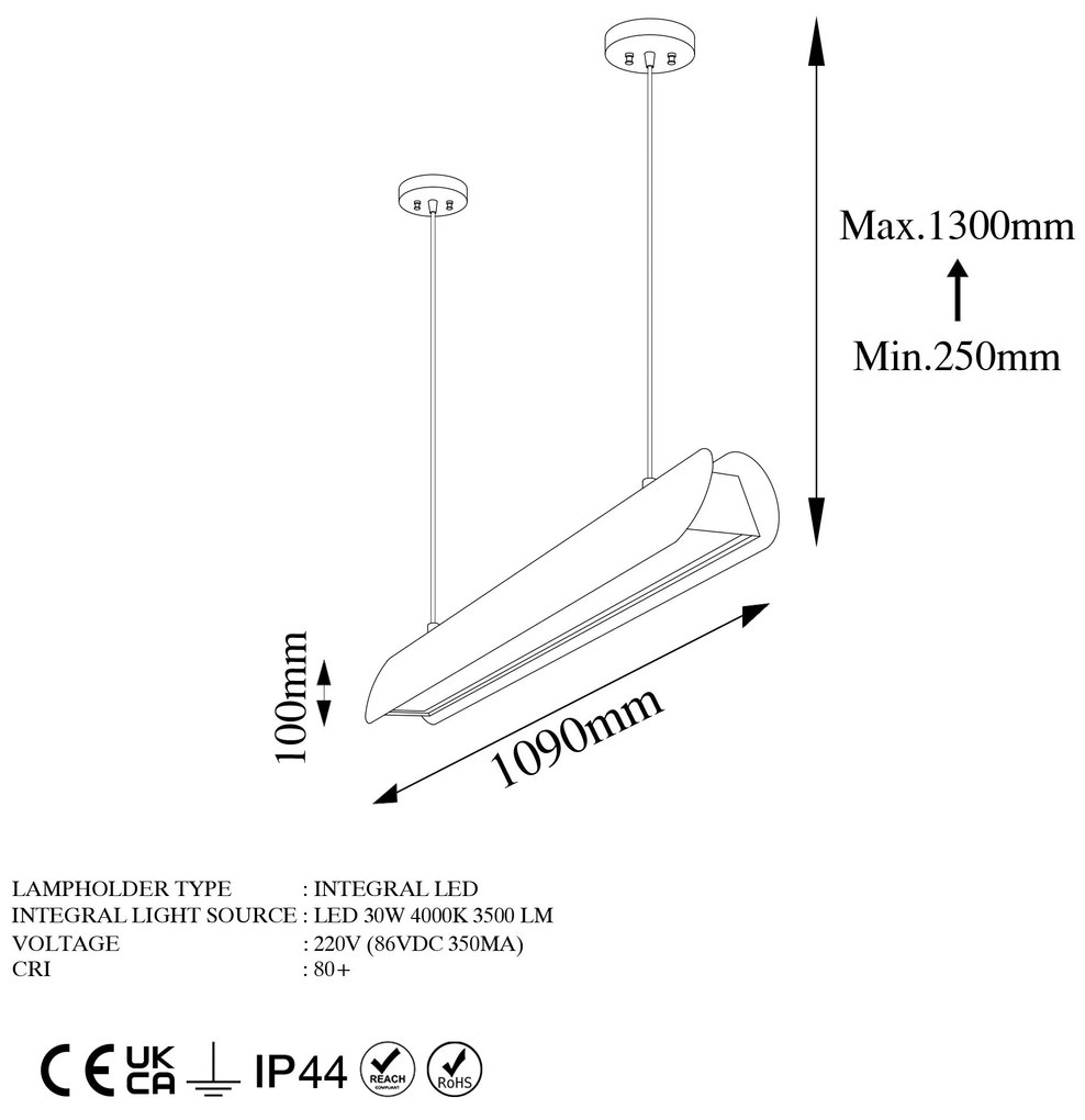 Chandelier Ens – Preto – 109 cm x 10 cm x 130 cm