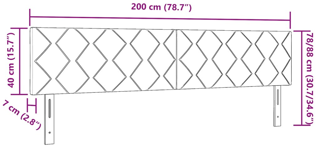 Cabeceira vidaXL Design Blocos de Diamante Preto 200 cm Veludo