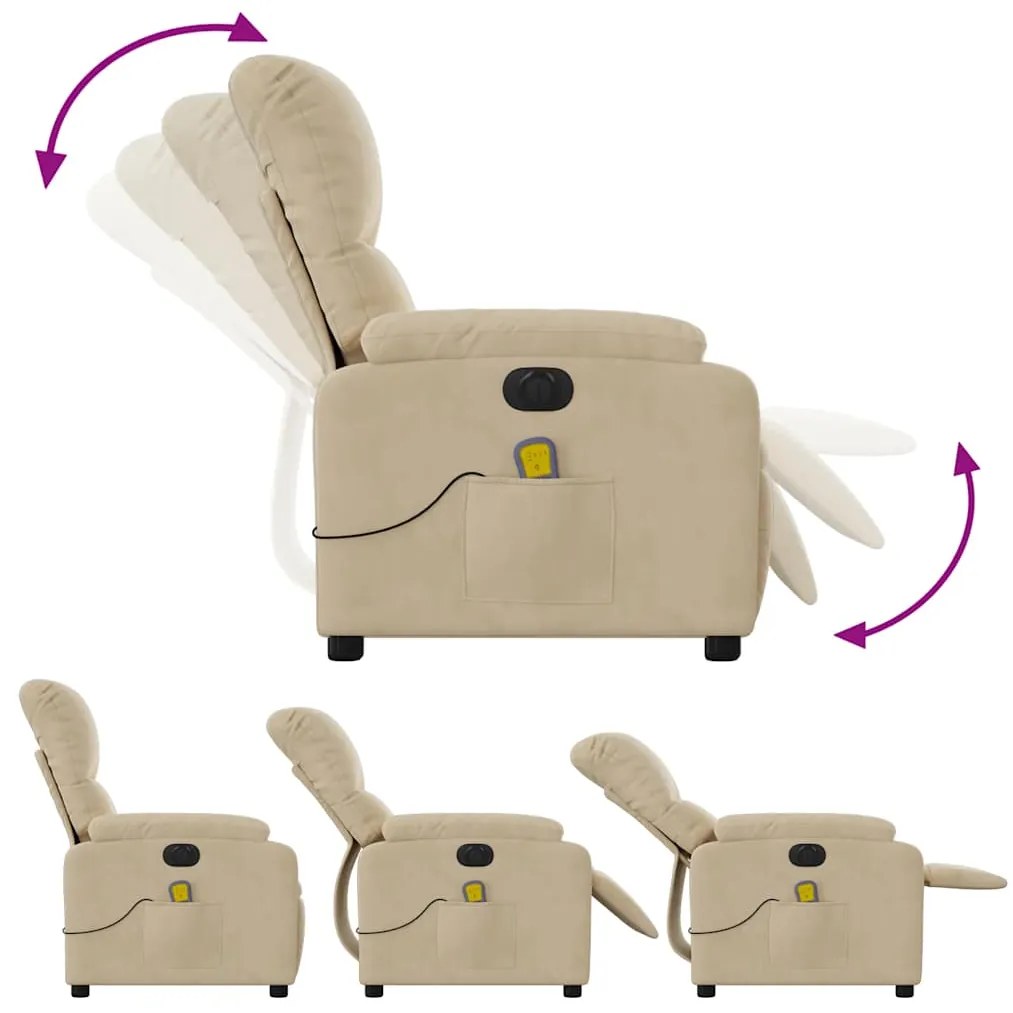 Poltrona de massagens reclinável elétrica microfibra cor creme