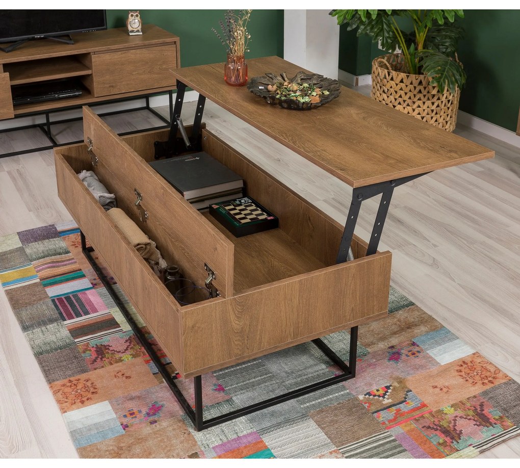 Conjunto de Mobiliário de Sala de Estar Laxus – Nogueira/Preto – Tv Un