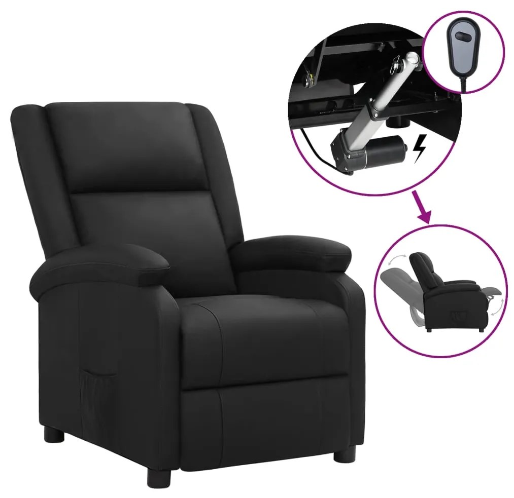 vidaXL Poltrona reclinável elétrica couro genuíno preto