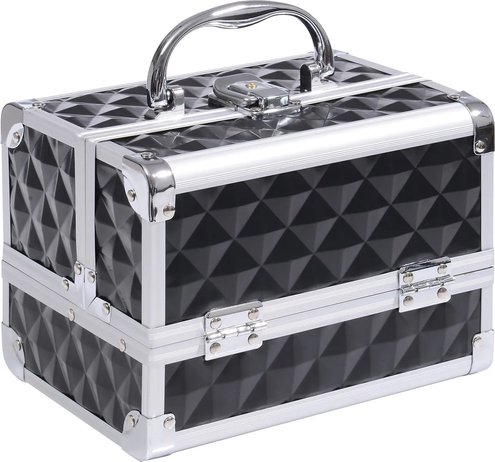 HOMCOM Estojo de Maquilhagem Organizador Cosméticos Profissional Portátil com Fecho e Vários Compartimentos 20x15x15 cm, Preto | Aosom Portugal