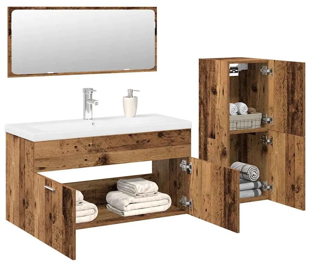 vidaXL 4 pcs conj. móveis casa banho derivados madeira madeira velha