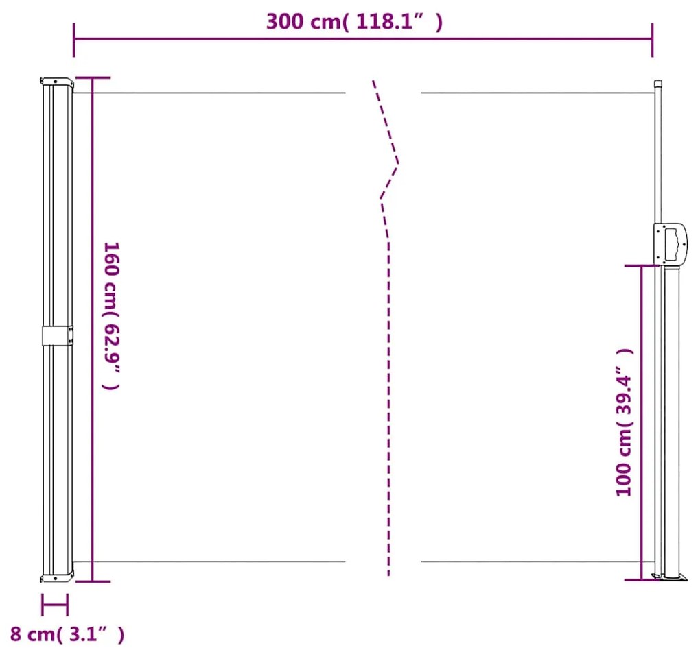 Toldo lateral retrátil 160x300 cm cinzento-acastanhado