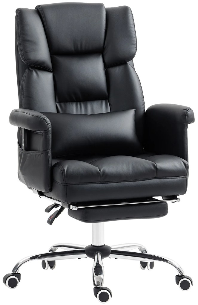 HOMCOM Cadeira de Escritório com Massagem em 6 Pontos Apoio para os Pés Retrátil Controlo Remoto e Suporte Lombar 69x65x115 cm Preto | Aosom Portugal