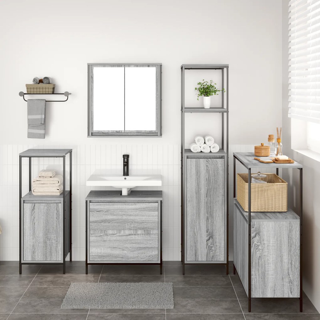 Conjunto de Móveis para a Casa de Banho 5 Peças vidaXL Cinza Sonoma em