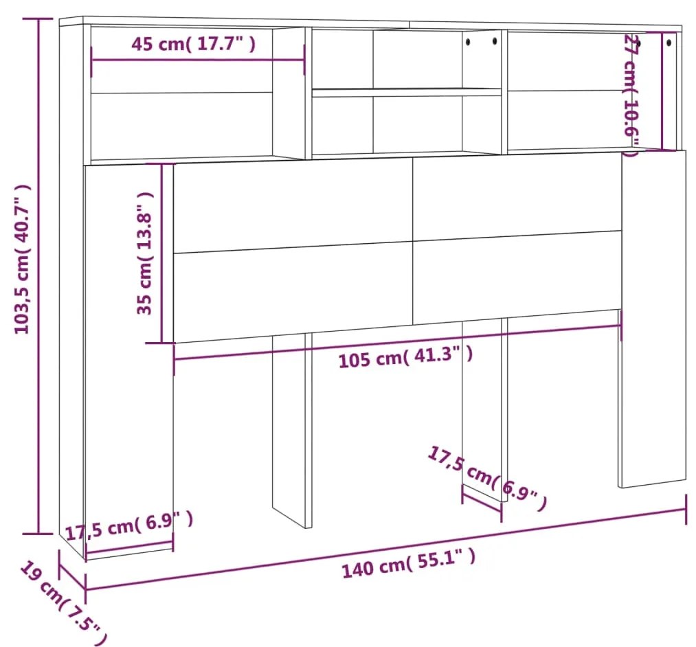 Cabeceira de Cama - 140x19x103,5 cm - Cinzento Cimento