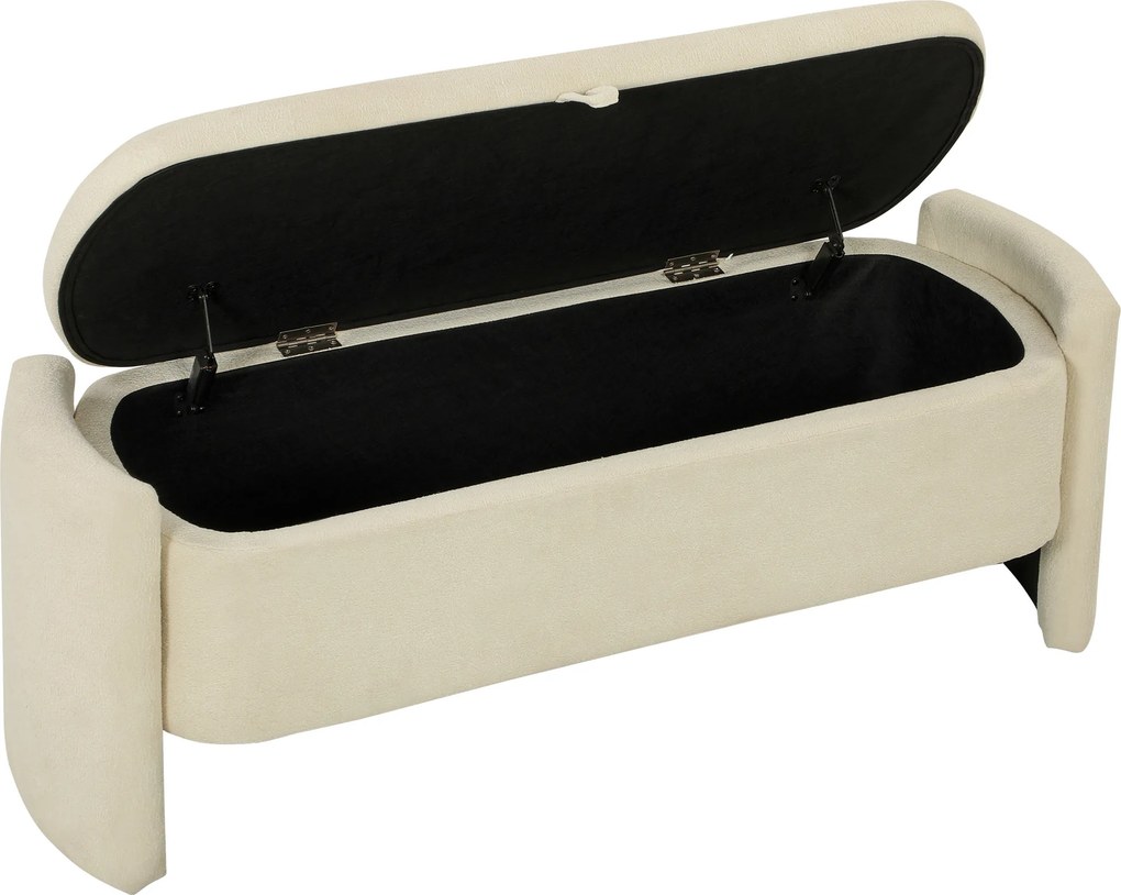 HOMCOM Banco de Fim de Cama, 118x42x45cm, Banco de Arrumação Acolchoado em Tecido Bouclê, Pernas em Madeira de Eucalipto, Creme | Aosom Portugal