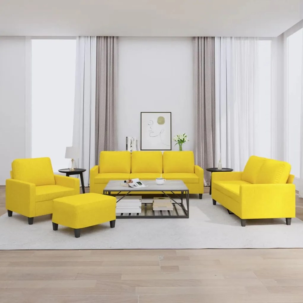 vidaXL 4 pcs conjunto de sofás com almofadões tecido amarelo-claro